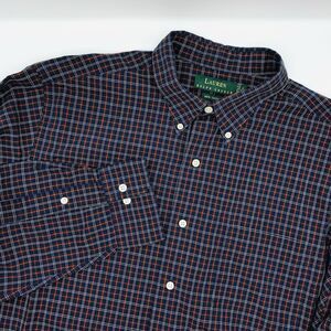 Lauren Ralph Lauren Dress Shirt Purple Red Plaid Button Down 100% Cotton Mens 17